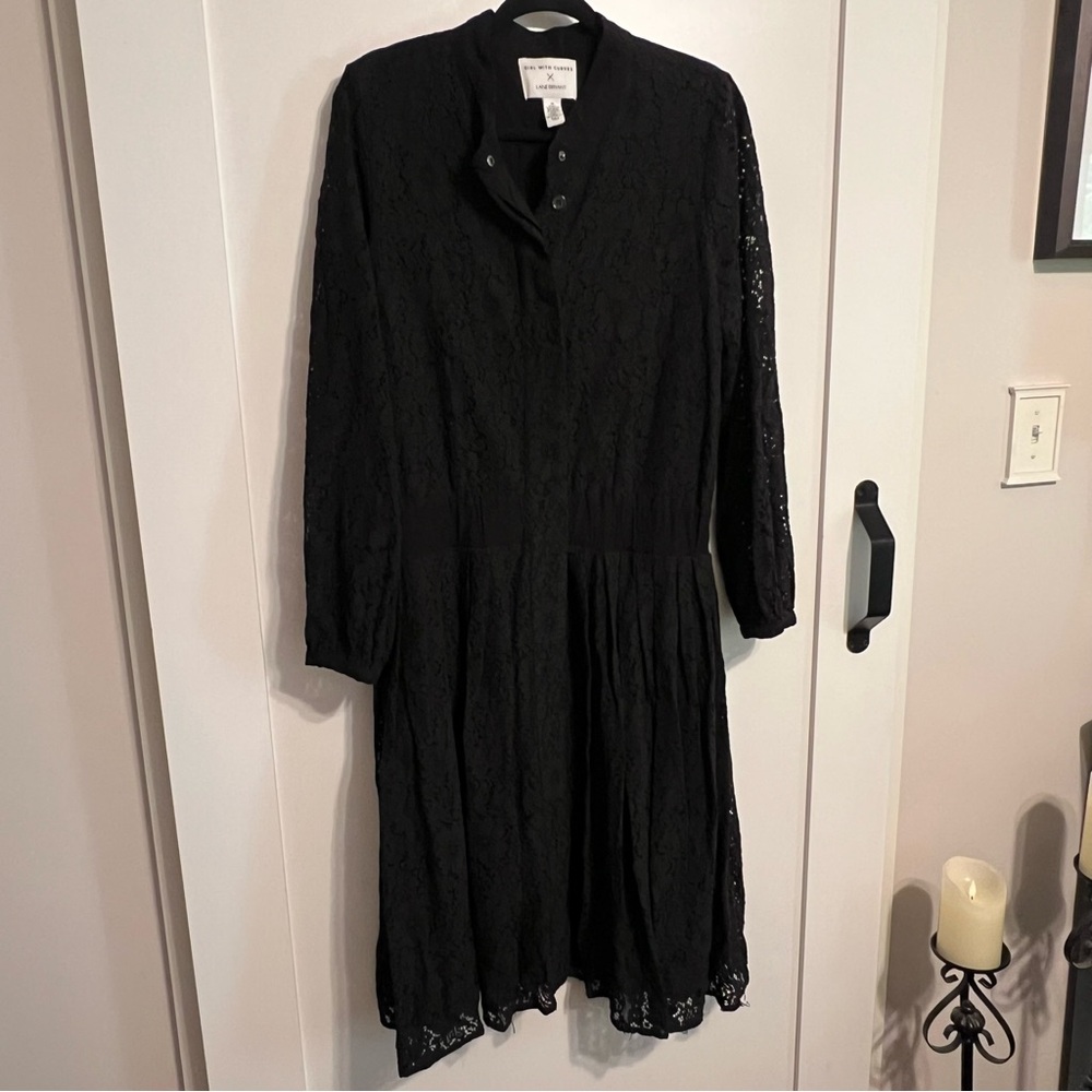 Lane Bryant Black Mandarin Collar Long Sleeve Dress